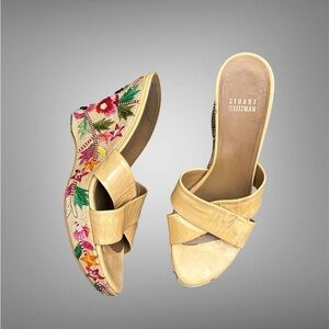 Stuart Weitzman Beige Floral Embroidered Women's Sandals